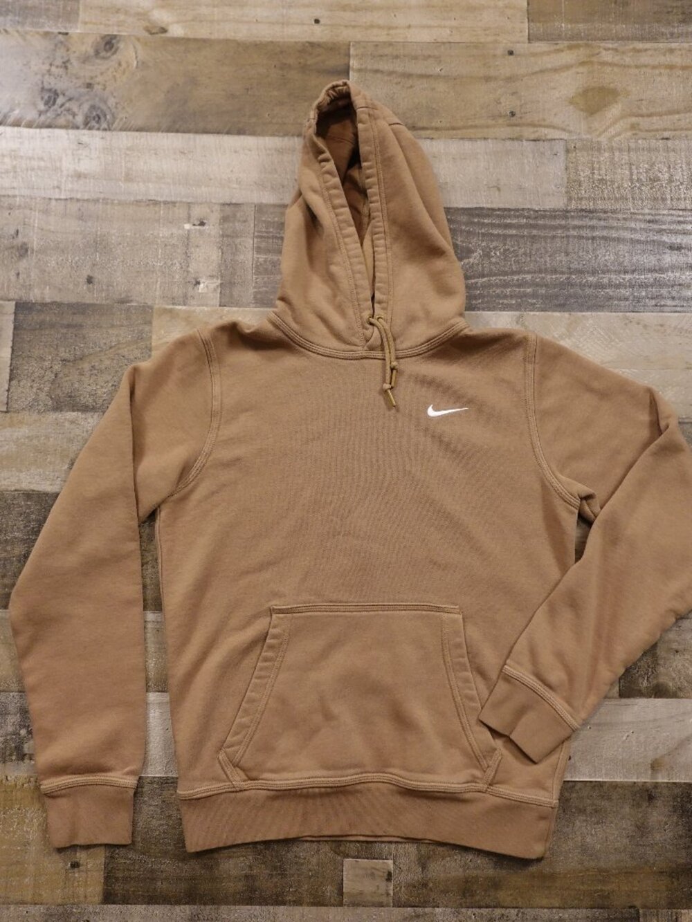 Nike Pullover Hoodie Men's Small Tan Fleece Sweatshirt Casual Athletic